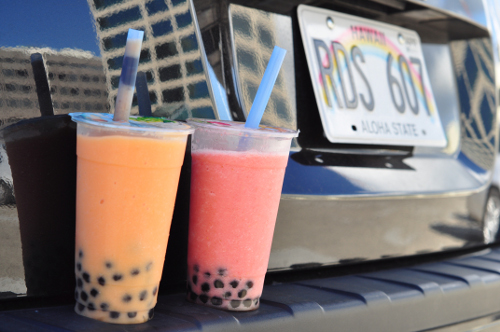 Fresh fruit smoothies with boba from Shirokiya